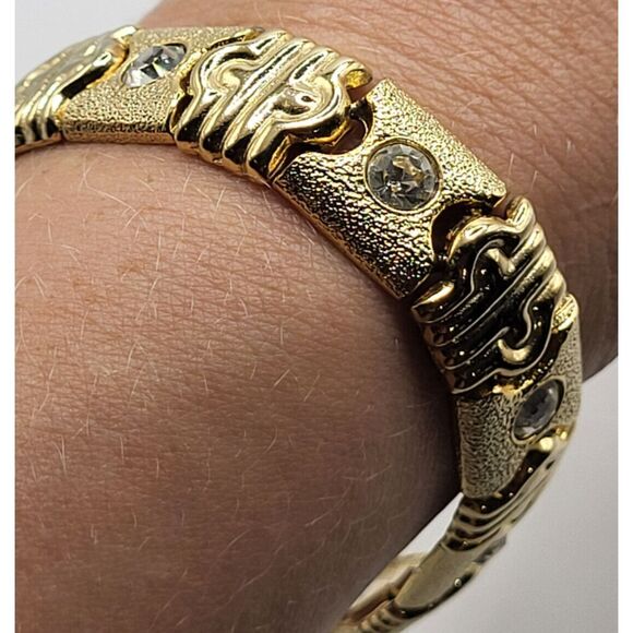 Estate Rhinestone Goldtone Tennis Wrap Thick Bracelet 7in - Picture 1 of 6